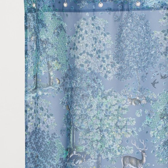 ULTRA RARE FIND!!! H&M Patterned Shower Curtain Deer Forest Blue - Picture 1 of 2